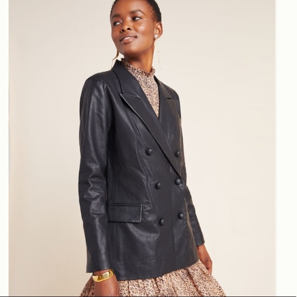 NWT Anthropologie Angela Vegan Leather Double-Breasted Blazer S - Picture 2 of 9